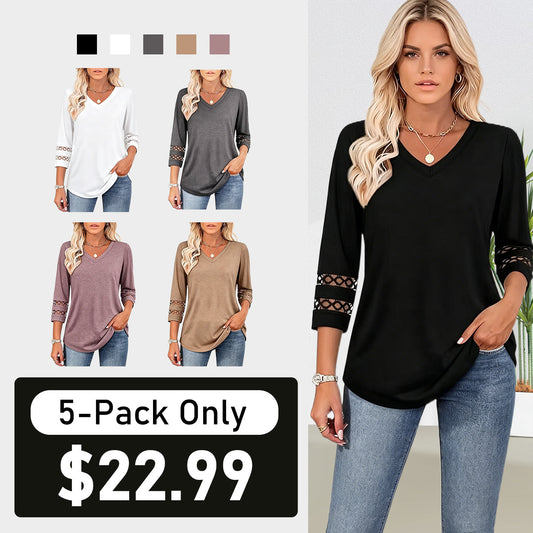 Summer Sale👗Womens 3/4 Length Sleeve Tops Trendy V Neck T Shirts