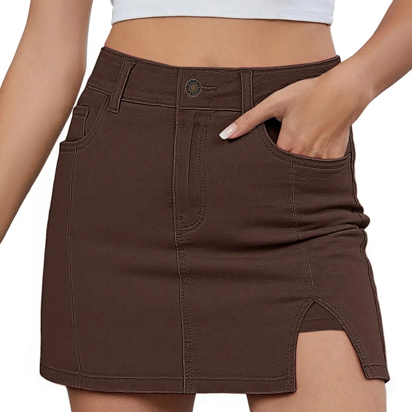 🛍️Women's Minimalist High-Waisted Denim Mini Skirt Shorts with Side Slit