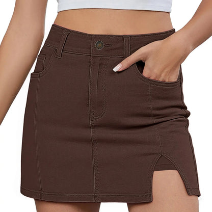 🛍️Women's Minimalist High-Waisted Denim Mini Skirt Shorts with Side Slit