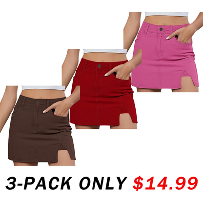 🛍️Women's Minimalist High-Waisted Denim Mini Skirt Shorts with Side Slit