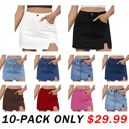 🛍️Women's Minimalist High-Waisted Denim Mini Skirt Shorts with Side Slit