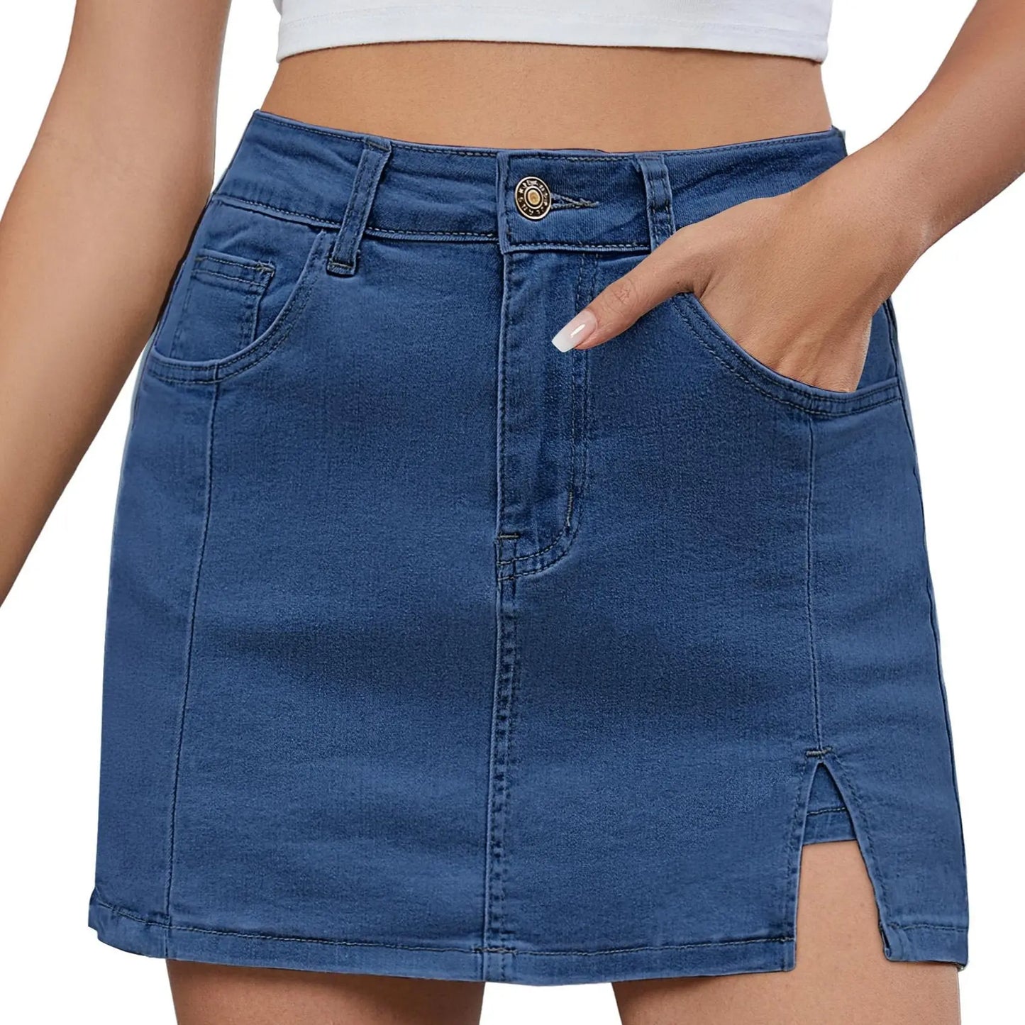 🛍️Women's Minimalist High-Waisted Denim Mini Skirt Shorts with Side Slit
